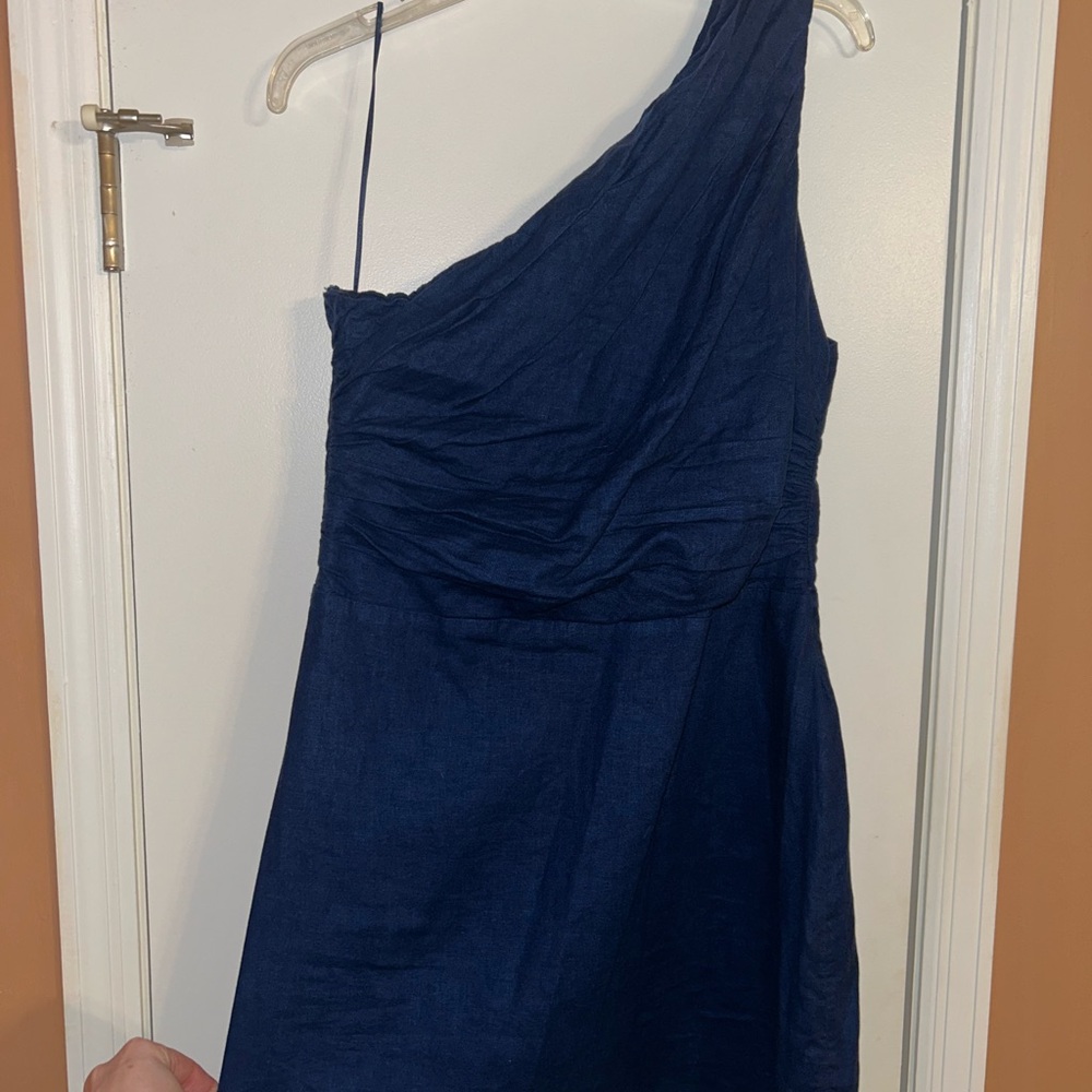 Abercrombie & Fitch Linen-Blend One-Shoulder Mini Dress Navy Blue size L
